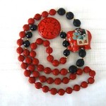 vintage chinese cinnabar cloisonne necklace