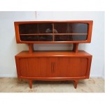 vintage danish modern teak floating china cabinet sideboard breakfront