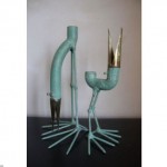 vintage g. b bushini sculptural copper bird candleholders