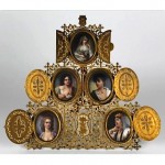 vintage jeweled bronze frame with handpainted porcelain portraits