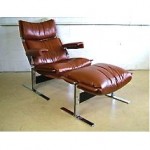 vintage mid-century chrome leather lounge chair and ottoman