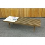 vintage mid-century slat bench