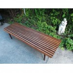 vintage mid-century slat bench