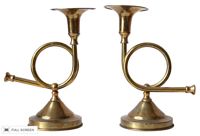 vintage pair brass horn candleholders