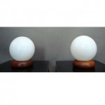 vintage pair danish modern teak glass globe lights