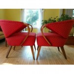 vintage pair reupholstered heywood wakefield club chairs