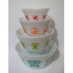 vintage set federal glass mixing bowls circus series