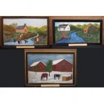 vintage trio of winston mayo folk art decoupage paintings