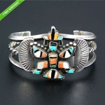 vintage zuni sterling mosaic inlay knifewing kachina bracelet