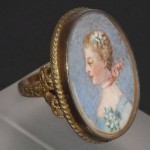 antique 1900s sterling handpainted portrait ring