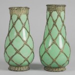 vintage 1910s pair japanese glazed bronze wire vases