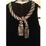 vintage 1980s velvet beaded silver fringe neck dress