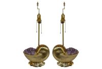 vintage brass amethyst shell lamps
