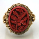 vintage chinese sterling cinnabar ring