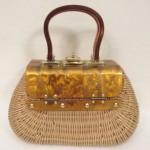 vintage mid-century lucite woven rattan handbag