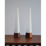 vintage mid-century teak and frosted cone table lamps