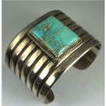 vintage navajo ridged silver turquoise bracelet