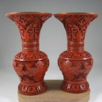 vintage pair chinese cinnnabar vases