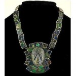 vintage sterling lapis turquoise tribal face necklace