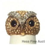 vintage 14k diamond garnet owl ring