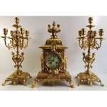 antique 19th century gilt bronze mantel clock set