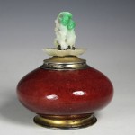 antique edward farmer water coupe with silver and jade