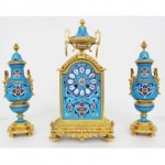 antique french ormolu and sevres porcelain mantal clock set