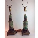 antique pair chinese jade quartz lamps