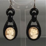 victorian 1890s whitby jet and carved shell cameo earrings