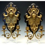 vintage 1910s wood and gilt bronze candle sconce