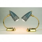 vintage 1950s pair brass bedside lamps