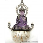 vintage art deco french 18k amethyst pearl diamond buddha pendant