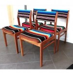 vintage set serape covered danish teak dining chairs