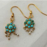 vintage victorian 18k gold turquoise seed pearl earrings