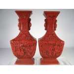 antique 1800s chinese carved cinnabar lacquer vases