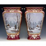 antique 1890s pair french winter scene vases
