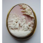 antique carved conch shell cameo brooch