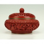 antique chinese carved cinnabar lacquer pot and lid