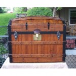 antique oak slat dome top travel chest