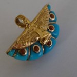 vintage 1920s egyptian revival coral turquoise charm pendant