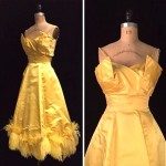 vintage 1950s edward abbot satin feather cocktail dress