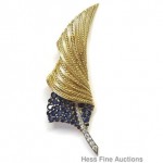 vintage 1950s tiffany diamond sapphire leaf pin