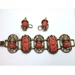 vintage 1955 clive kandel faux coral bracelet and earrings set