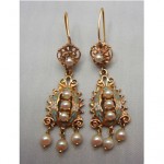 vintage art deco 14k enamel pearl dangle earrings