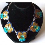 vintage art nouveau enamel pansy silver necklace