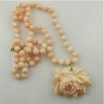 vintage carved pink coral diamond necklace
