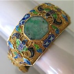 vintage chinese carved jade enamel bracelet