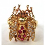 vintage estate solid 18k jeweled bug ring