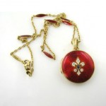 vintage faberge enamel diamond locket necklace