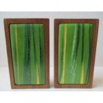 vintage mid-century bovano enamel and wood bookends